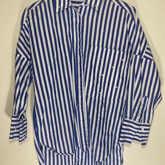 Zara Oversized Pearl Striped Button Down Shirt - Picture 2 of 6